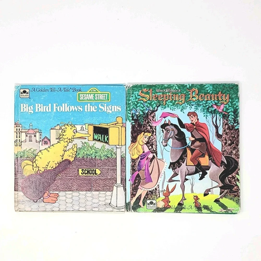 VTG Golden Tell A Tale Books Big Bird Follows Signs & Sleeping Beauty